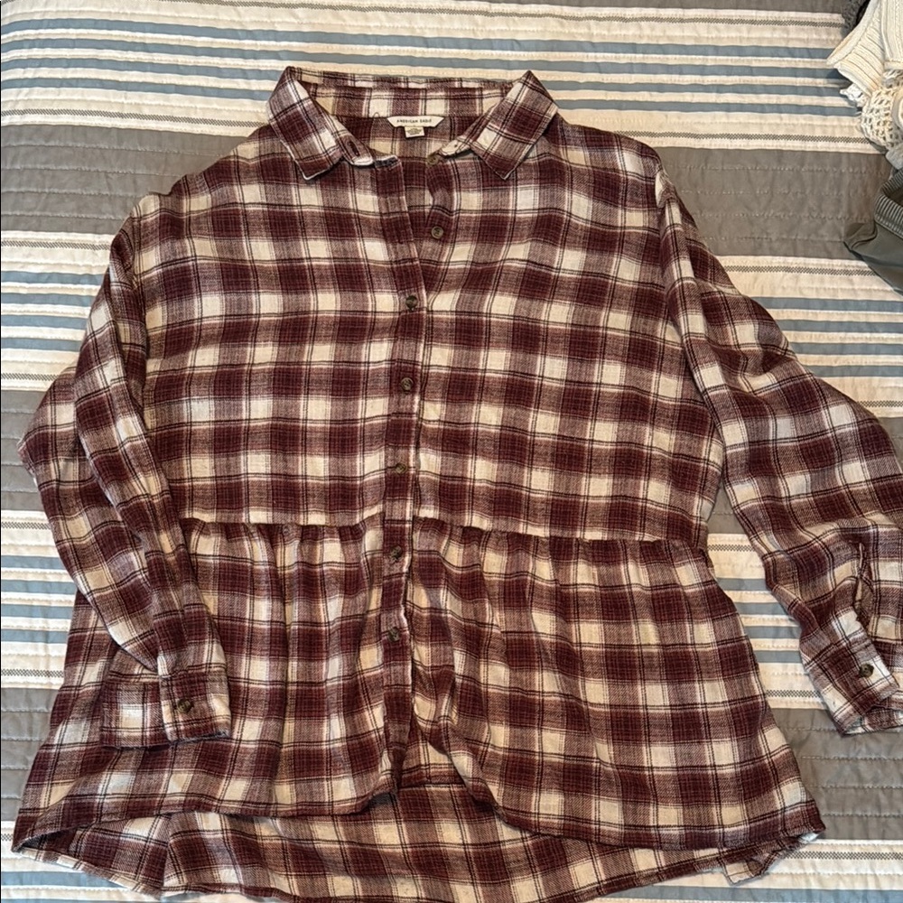 Plaid Babydoll Button-Up Shirt